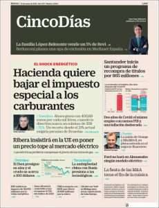 Lee más sobre el artículo Periódico  «Cinco días»-Economía- España